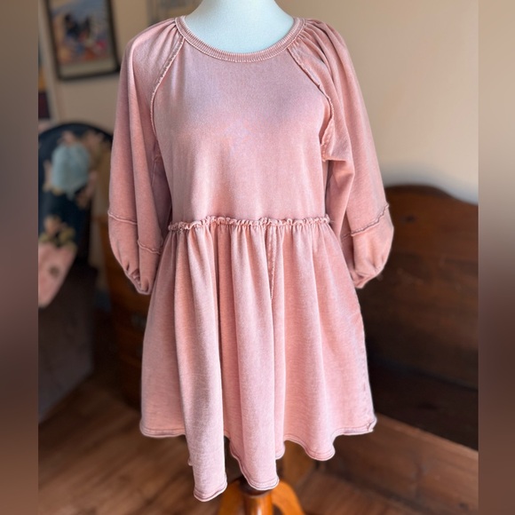 Easel Pink Mineral Washed Babydoll Mini
Tunic Dress Size Medium Boho Raw
Hems - Picture 2 of 6